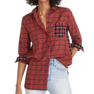 MADEWELL Classic Ex-Boyfriend Red Plaid Patchwork Shirt - Size Small